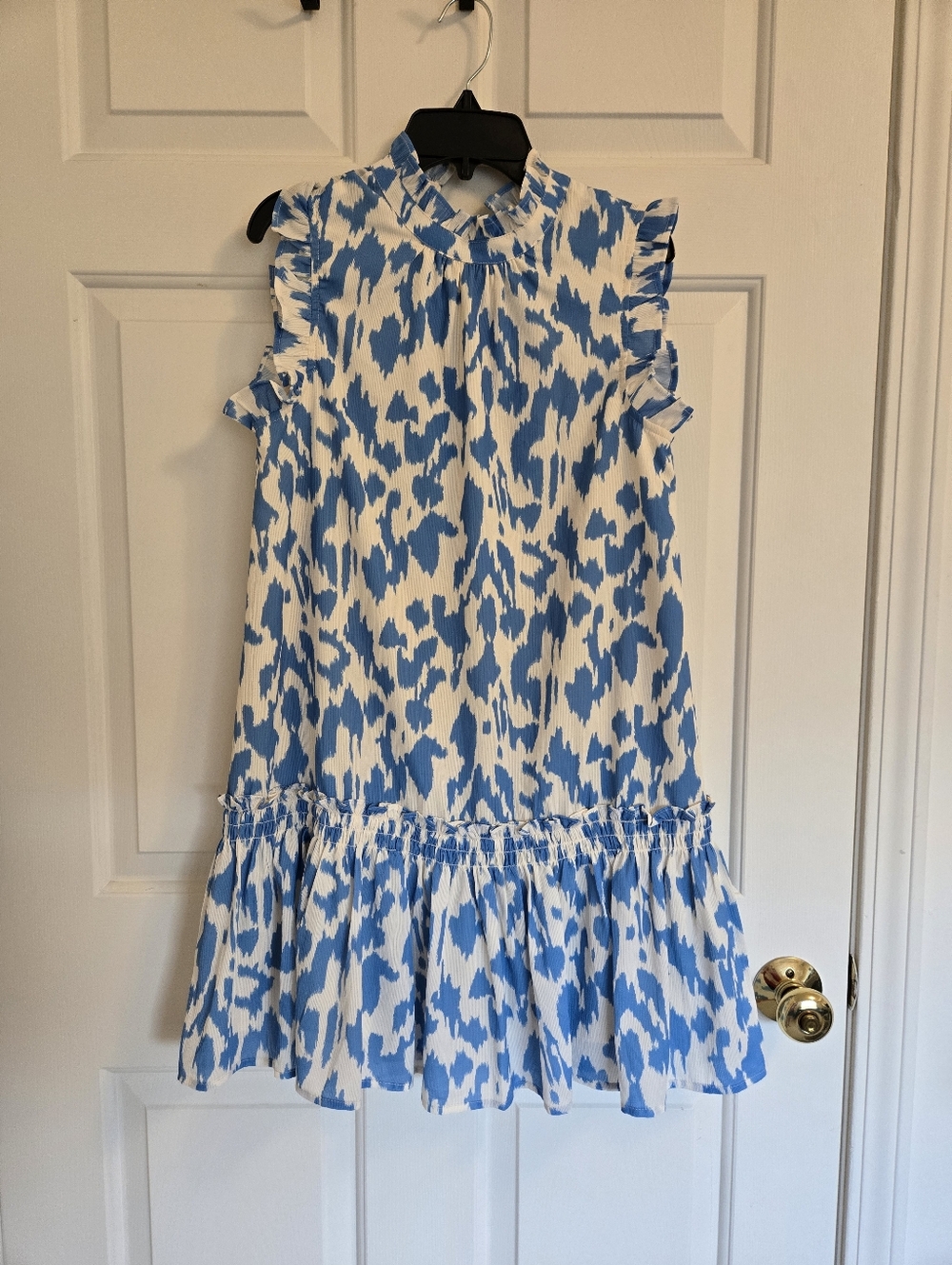 Pinch Maria Blue And Cream Shift Lined Ruffle Dress Size Small